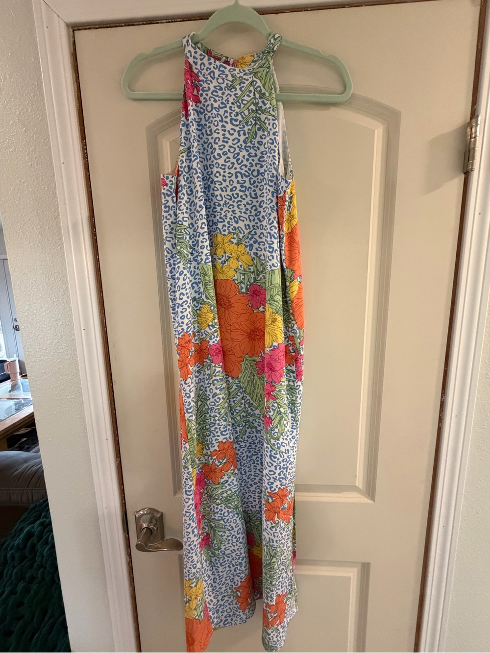 THML Blue Floral Halter Maxi Dress with Multicolor Blooms - Picture 2 of 3